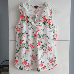 Ann Taylor Floral Sleeveless button down Blouse Shirt -Size XS, White Multicolor